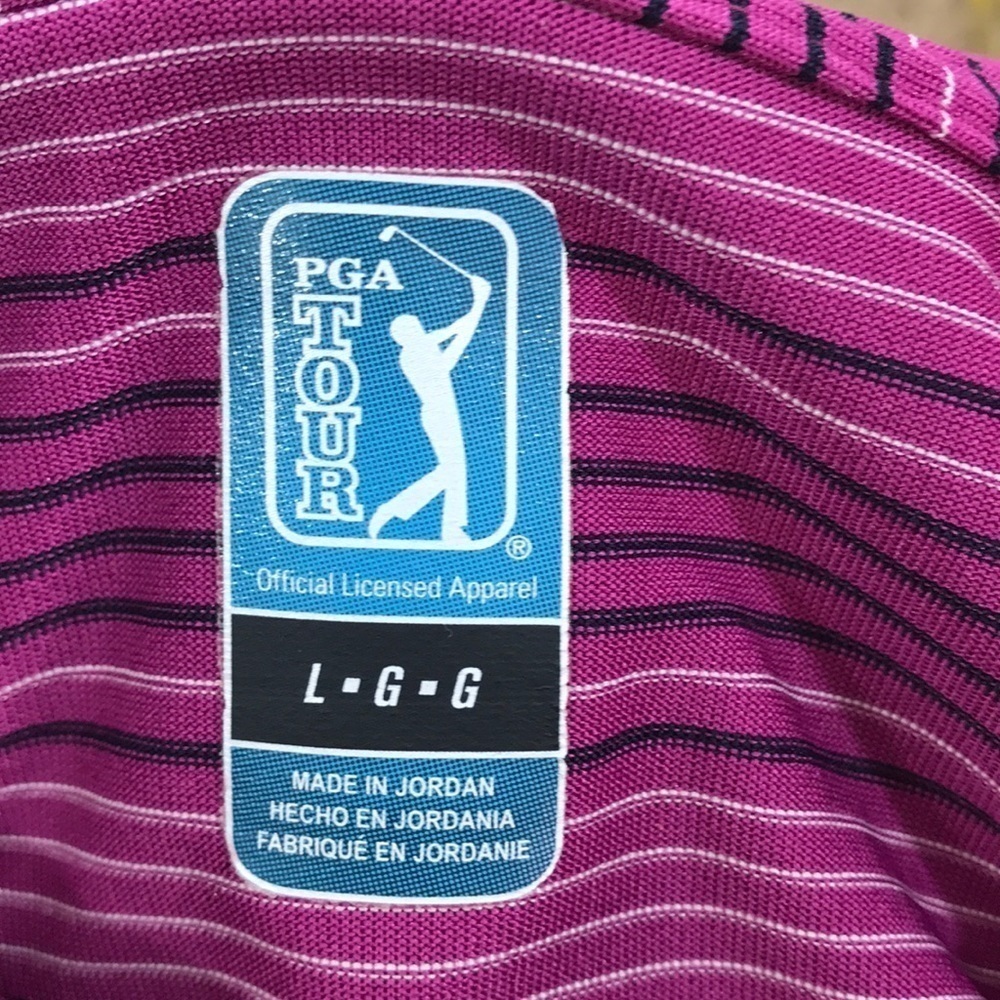 PGA Tour Mens Polo Shirt Size L Purple Striped Short Sleeves Golf Athletic - Picture 3 of 8